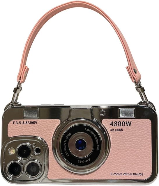 Electroplated Vintage Camera Phone Case with Hand Strap Retro 3D Camera Design Phone Case for iPhone 15 14 13 12 11 Pro Max Case