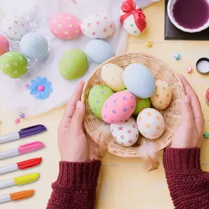 Œufs en plastique blancs de pâques, œufs en plastique suspendus avec corde, œuf artificiel décor DIY oeuf avec stylos