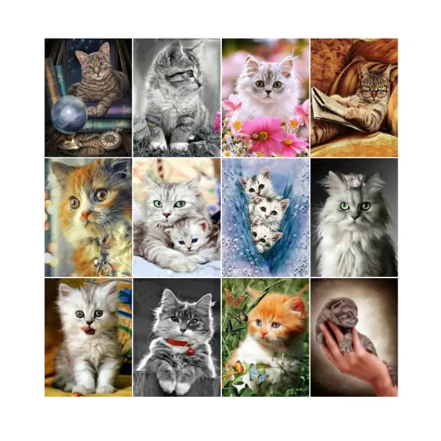 Kit de peinture diamant par numéros avec chat, pour adultes, toile de peinture artistique murale, 7 arts manuels, DIY bricolage,