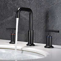 Robinet de lavabo moderne en laiton noir mat à 3 trous, mitigeur de salle de bain à double poignée avec cartouche céramique
