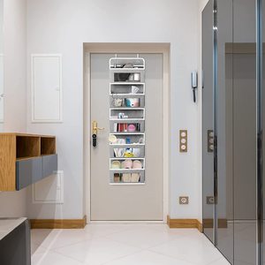 Sac de rangement suspendu multi-couches en tissu non tissé pour porte, organisateur de garde-robe à cinq niveaux pour vêtements et jouets, type crochet, gris kaki - Product Image 4