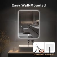 Miroir de salle de bain rectangulaire intelligent à LED en verre 45x60cm, rétroéclairé, 3 couleurs d'éclairage, interrupteur tactile, mural, à intensité variable, IP54 pour la douche