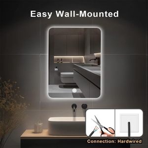 Miroir de salle de bain rectangulaire intelligent à LED en verre 45x60cm, rétroéclairé, <span class=keywords><strong>3</strong></span> couleurs d'éclairage, interrupteur tactile, mural, à intensité variable, IP54 pour la douche - Product Image 6