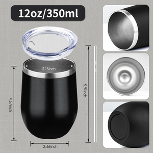 Vasos de Vino con Aislamiento al Vacío de Acero Inoxidable con Recubrimiento en Polvo y Logotipo Personalizado, Forma de Huevo, 12 oz, con Tapa Deslizante - Product Image 2