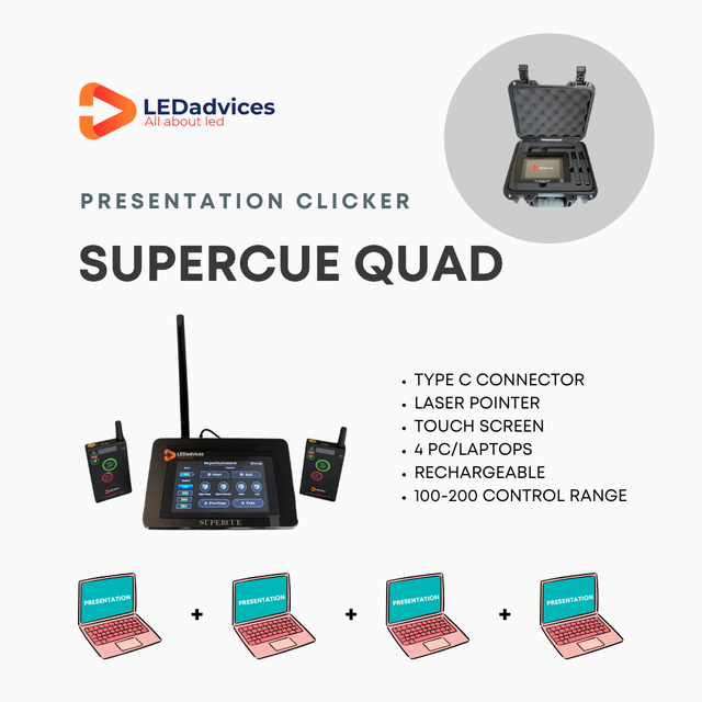 SuperCue Quad 100m / 330ft Intelligent PPT Clicker Smart Powerpoint Slide Changer Perfect Cue TPYE-C USB 4pcs Laptop Mac Keynote