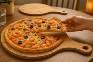 Tabla Redonda <span class=keywords><strong>de</strong></span> Madera para Pizza con Asa, Multiusos, <span class=keywords><strong>de</strong></span> Grado Alimenticio, para Cortar y Servir Pizza, Decoración <span class=keywords><strong>de</strong></span> Mesa para Cocina, Repostería y Fiestas - Product Image 2