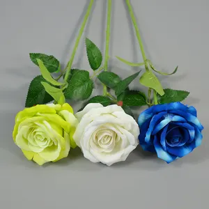 Оптовая продажа из Китая, украшение для свадебных мероприятий, Белая роза, цветочная композиция, длинный стебель, искусственный бархатный цветок розы