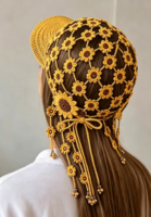 Casquette de baseball personnalisée en crochet ajouré motif tournesol, tricotée à la machine et au crochet à la main, vente en gros