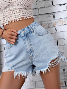 Benuynffy femmes Denim Shorts Streetwear décontracté poches taille haute été mode ample effiloché ourlet déchiré Jean Shorts 2024 nouveau - Product Image 3