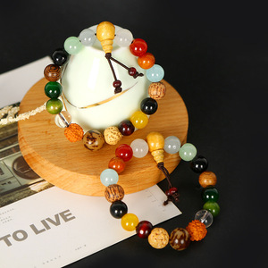 18 Seed Multi <b>Gemstone</b> <b>Bracelet</b> Sandalwood Round Beads Star Pattern Unisex Jewelry Gift - Product Image 1