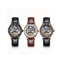 Montre-bracelet automatique mécanique pour homme KINYUED J055 de luxe avec bracelet en cuir, étanche, tourbillon, personnalisable avec votre propre logo OEM