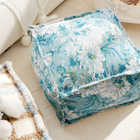 Pouf ottoman en jacquard à motif de feuilles de palmier tropicales, coussin de siège carré doux, repose-pieds pour salon, chambre à coucher, balcon, style bohème floral
