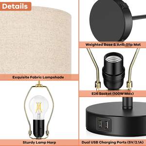 Juego de 2 lámparas de mesa altas con Control táctil, mesita de noche moderna con 2 puertos USB, para habitación, Hotel - Product Image 4