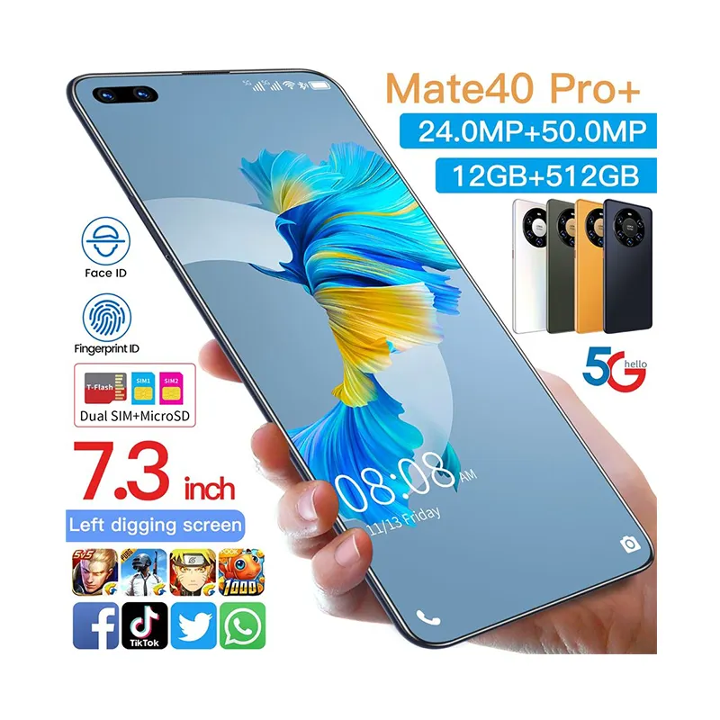 Hot Selling MATE 40 PRO+ Original 12gb+512gb 24MP+50MP Face Unlock Full Display Android 10.0 Cell Phone Smart Mobile Phone