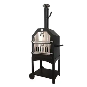 Großhandel Trolley Doppeltür Holzkohle 3-in-1 BBQ rauchfreier Grill Holzfeuer Pizzaofen gewerbe für den Außenbereich