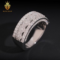 En gros, Ensemble de bagues en argent sterling 925 avec moissanite couleur D VVS, style Hip Hop Iced Out, bijoux pour rappeurs, passe le test du diamant, faible MOQ