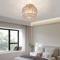 Lustre Moderne en Cristal pour Vente en Gros, Plafonnier Rond Doré de Style Nordique pour Cuisine, Salon, Hôtel et Restaurant