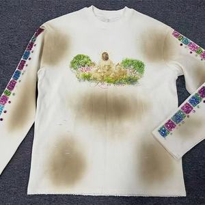 Camiseta de Manga Larga Holgada de Algodón 100% de 280g con Diseño Gráfico Personalizado, Estampado Digital y Pedrería, Estilo Urbano Casual OEM al por Mayor - Product Image 1