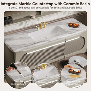 Meuble-lavabo de salle de bain de style chinois, 36 à 92 pouces, avec <span class=keywords><strong>vasque</strong></span>, mural, en bois massif, miroir intelligent et rangement intégré - Product Image 4