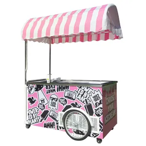 Hand Push Cart With Freezer For Ice Cream Cart Fried Yogurt Customized Freezer Food Cart