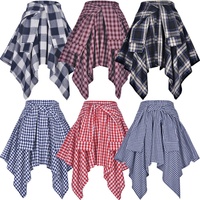 Jupes mi-longues élastiques à taille élastique, anti-plis, à carreaux, asymétriques, avec nœud à lacets, pour le sport et la danse urbaine, couvrant les fesses pour femmes