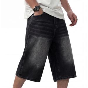 Shorts de Mezclilla Negros para Hombre, Corte Recto, Cintura Media, Lavado a la Piedra, Algodón, Casuales, para Verano - Product Image 4