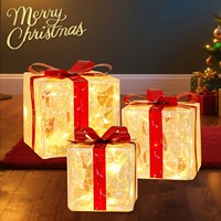 Boîte cadeau lumineuse à LED blanc chaud avec design pliable, alimentée par piles, pour une utilisation en extérieur, dans la cour, à la maison ou lors de fêtes