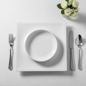 Piatto Quadrato con Motivo Solare e Alto Rapporto di Aspetto, Stoviglie in Ceramica Bianca per Ristoranti, Banchetti e Servizi di Catering - Product Image 1
