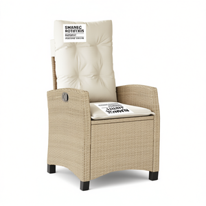 Silla Reclinable de Patio de Ratán Sintético Beige con Cojines, Muebles de Jardín Modernos para Exteriores, Diseño Contemporáneo - Product Image 1
