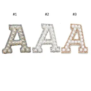 Q1426 alfabeto Rhinestone de La Perla cercanas planchado en parches apliques 3D a mano hecho a mano DIY parche lindo inicial carta parches
