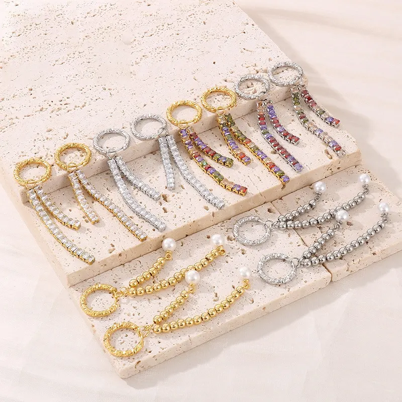 Lange Strass Quaste Ohrringe Edelstahl Kristall Kronleuchter Big Statement Chain Dangle Drop Ohrringe für Frauen und Mädchen