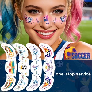 สติกเกอร์สักลายการ์ตูนฟุตบอล<span class=keywords><strong>โลก</strong></span>แบบใหม่ ลายจุด ดีไซน์อินเดีย สำหรับแฟนบอล ติดบนใบหน้าชั่วคราว - Product Image 1