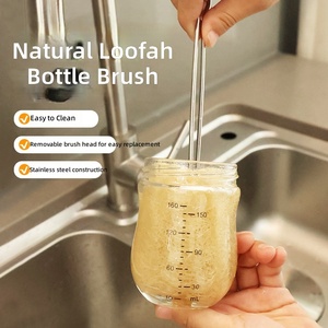 Loofah Sponge <b>Bottle</b> <b>Brush</b> Stainless Steel 14cm With Hook For Baby <b>Bottle</b> Cleaning - Product Image 2