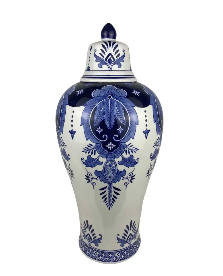 Magnifique pot de stockage en porcelaine de Chine bleu et blanc dessiné à la main