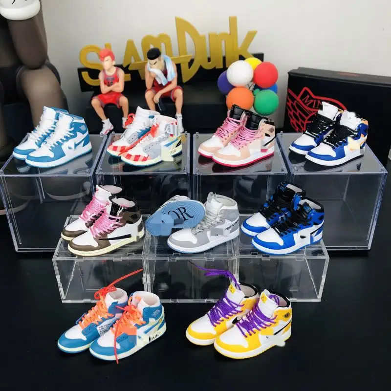 Wholesale PVC Basketball AJ Key Ring Set with Box and Bag Mini Sneaker 3d J ordan Shoe Keychains Bulk