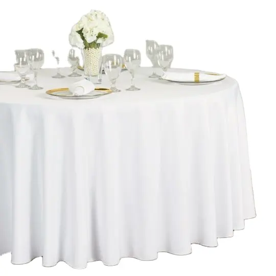 Großhandel benutzer definierte Hochzeit Tischdecke Party White Polyester Runde Tischdecke