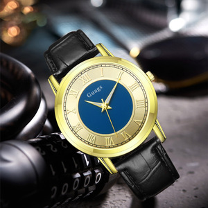 Reloj de cuarzo para hombre de acero inoxidable, esfera redonda, correa de cuero genuino, esfera con números romanos. - Product Image 2
