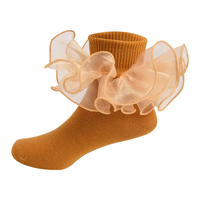 Chaussettes Crew Princesse Blanches Respectueuses de la Peau pour Filles Coton Respirant Double Dentelle avec Grand Volant Tourner Manchette Mignon et Décontracté