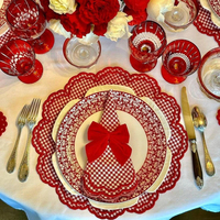 Vente en gros de sets de table ronds en lin à carreaux à bords festonnés faits à la main, lavables, pour le dîner de Thanksgiving, serviettes de table brodées
