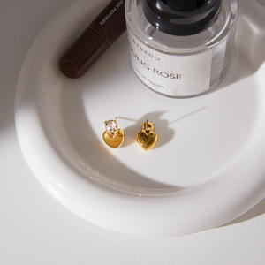 Pendientes de Botón con Forma de Corazón Hinchado Vintage, de Acero Inoxidable de Calidad, Chapados en Oro de 18k, Resistentes al Agua, Regalo de San Valentín para Novia - Product Image 6