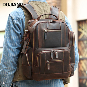 Dujiang Genuine Leather <b>Backpack</b> 15.6 Inch Laptop Compartment Large Capacity Business Travel Male <b>Backpack</b> Solid Color - Product Image 1