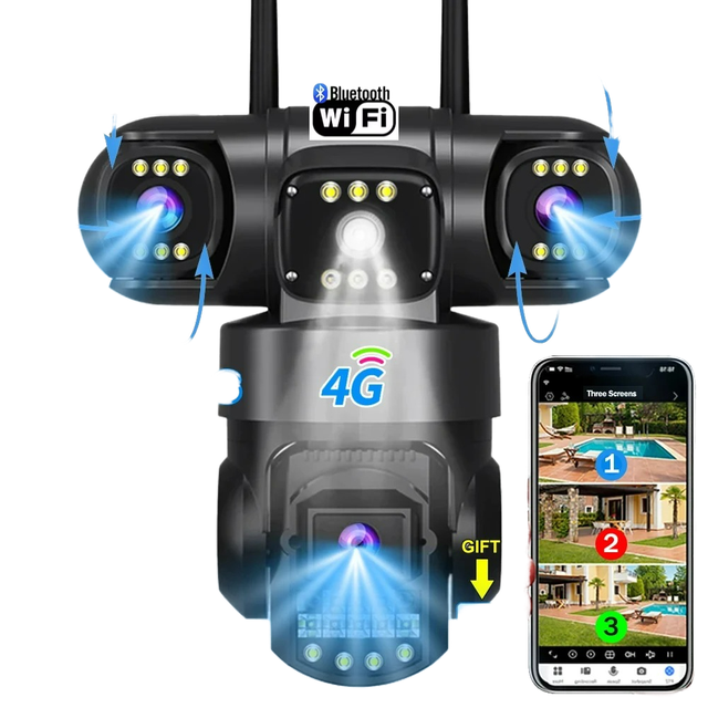 12MP CMOS WiFi Security Camera 3 Screens Outdoor Waterproof Two-Way Audio Color Night Vision AI Auto Tracking Cloud Memory Card