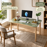 Bureau d'étude moderne et durable, vert, avec plateau incurvé et arrondi, pieds en bois, style minimaliste, table d'écriture pour ordinateur, chambre à coucher, bureau à domicile