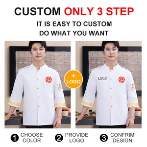 Nueva ropa <span class=keywords><strong>de</strong></span> trabajo para chef <span class=keywords><strong>de</strong></span> hotel con mangas tres cuartos, uniforme <span class=keywords><strong>de</strong></span> catering ampliado, personalizable con mangas cortas. - Product Image 5