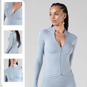 RUIQUWIN-Chaqueta de Yoga de alta elasticidad para mujer, Top ajustado de manga larga con cremallera, sin costuras, transpirable, ligero, de secado rápido - Product Image 4