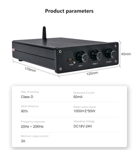 2,1 canal <span class=keywords><strong>Bluetooth</strong></span> 4,0 <span class=keywords><strong>Amplificador</strong></span> de potencia de Audio Digital 2*<span class=keywords><strong>50W</strong></span> + <span class=keywords><strong>100W</strong></span> con Control de tono DC18V-24V <span class=keywords><strong>Amplificador</strong></span> - Product Image 5