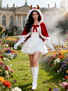 En gros, <span class=keywords><strong>Costume</strong></span> <span class=keywords><strong>de</strong></span> Noël pour adulte : Cape en velours rouge avec bordure en fausse fourrure et chapeau <span class=keywords><strong>de</strong></span> cerf, pour spectacles <span class=keywords><strong>de</strong></span> personnages <span class=keywords><strong>de</strong></span> fêtes - Product Image 2