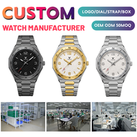 Montres à quartz pour hommes avec logo personnalisé en gros, fonction GMT, double fuseau horaire, acier inoxydable 316, étanche 5ATM
