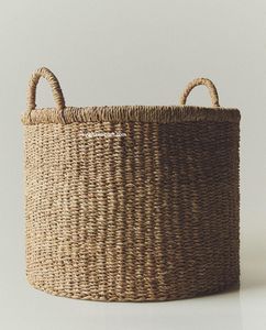 Handwoven Modern Seagrass Foldable Storage <b>Basket</b> Eco-Friendly Organizer <b>with</b> <b>Handles</b> for Home Use - Product Image 3