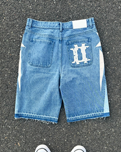 Bordado personalizado Applique Denim Shorts Raw Hem Corte Da Borda Jeans Vintage Shorts Jogger Jeans Shorts para Homens - Product Image 3